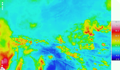 同じ地点の赤外線サーモグラフィーでの温度計測の画面
